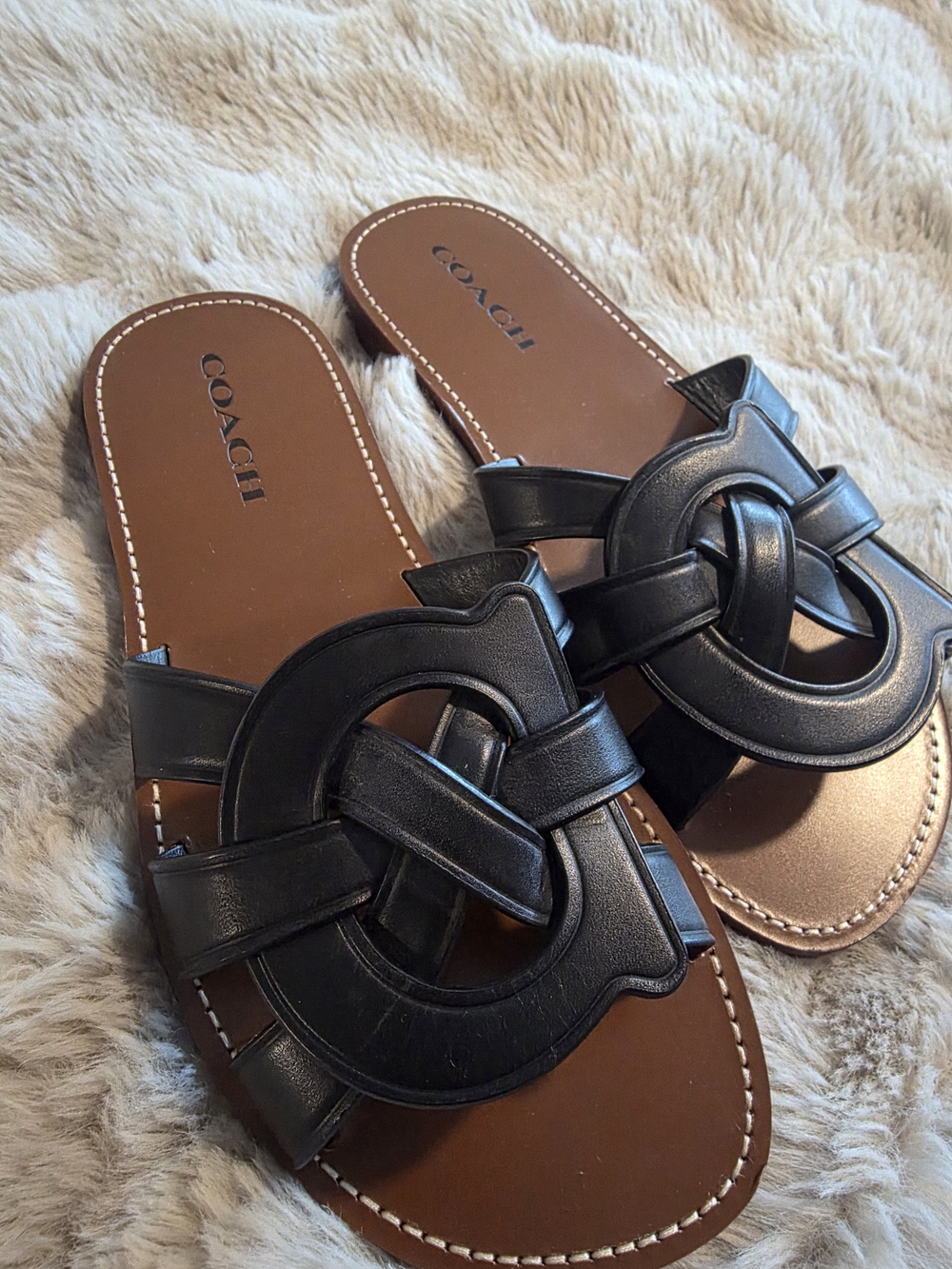 Coach Women's Black Leather Slide Sandals